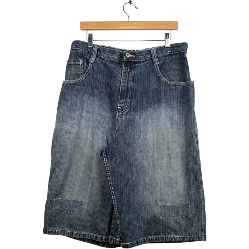 Vintage Bermuda Faded Front Patches Denim Shorts 34