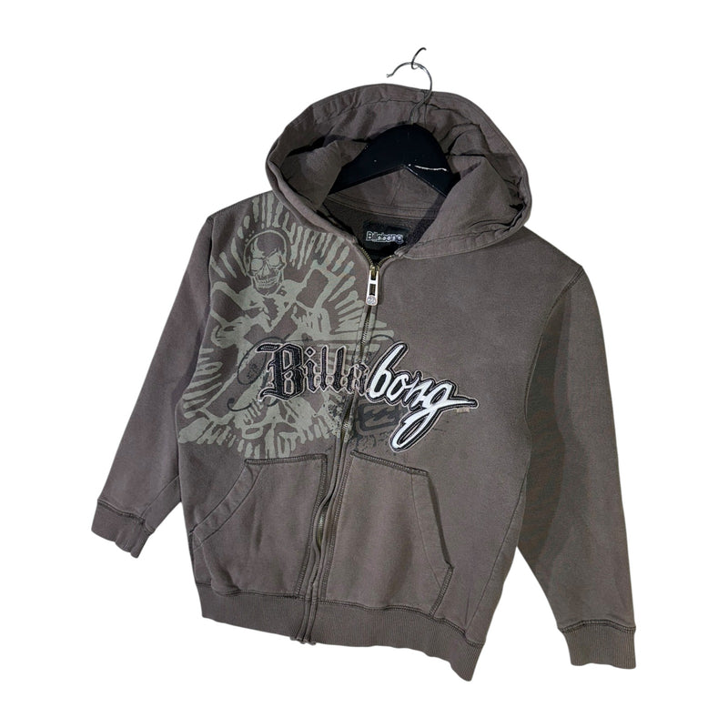 Vintage Billabong Skull Cross Tribal Graphic Full Zip Hoodie