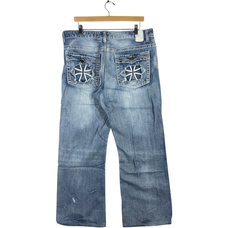 Y2K Helix Emboridered Wide Leg Denim Jeans 36x32