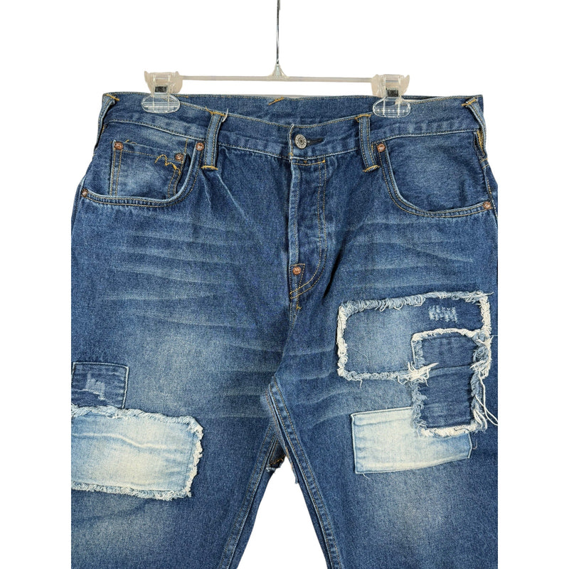 Vintage Evisu Distressed Patchwork Denim Shorts 36