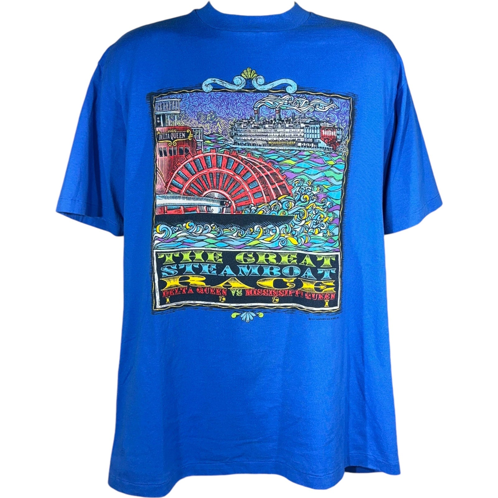 Vintage The Great Steamboat Race Art Tee 1991