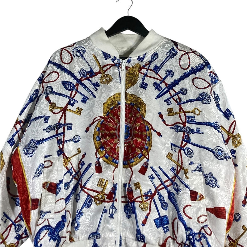 Vintage Casual Corner Baroque Keys Full Zip Bomber Light Jacket