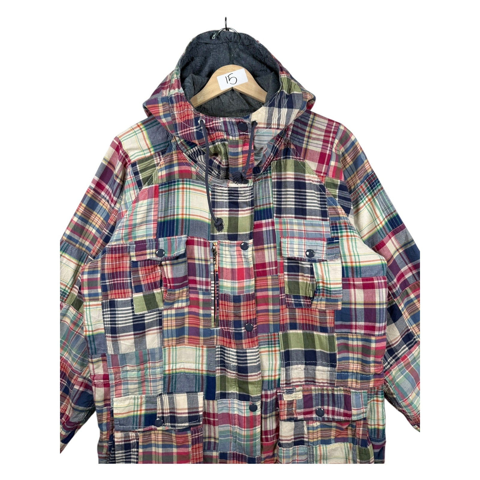 Vintage Ralph Lauren Plaid Patchwork High Neck Hoodie