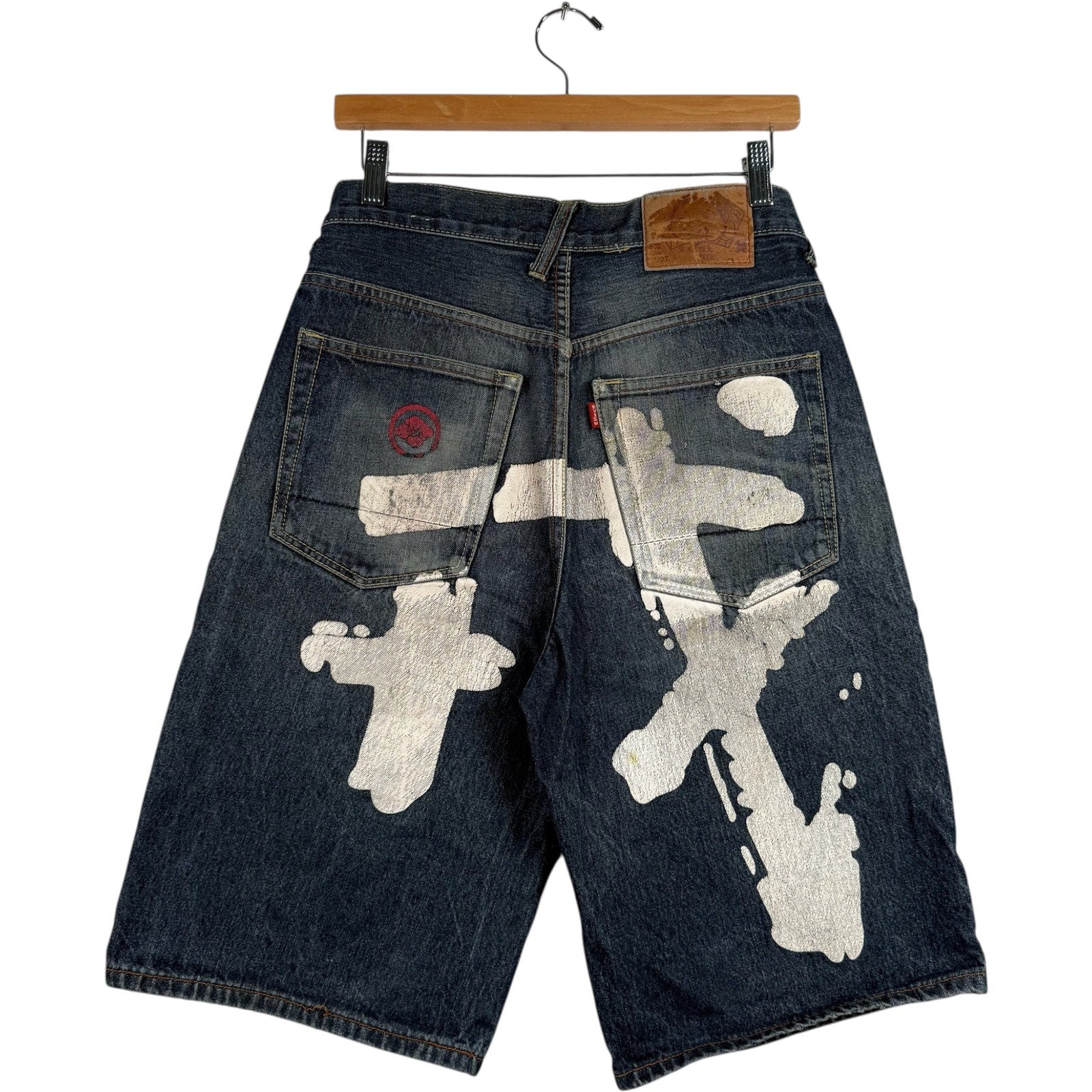 Y2K Evisu Paint Denim Shorts 30