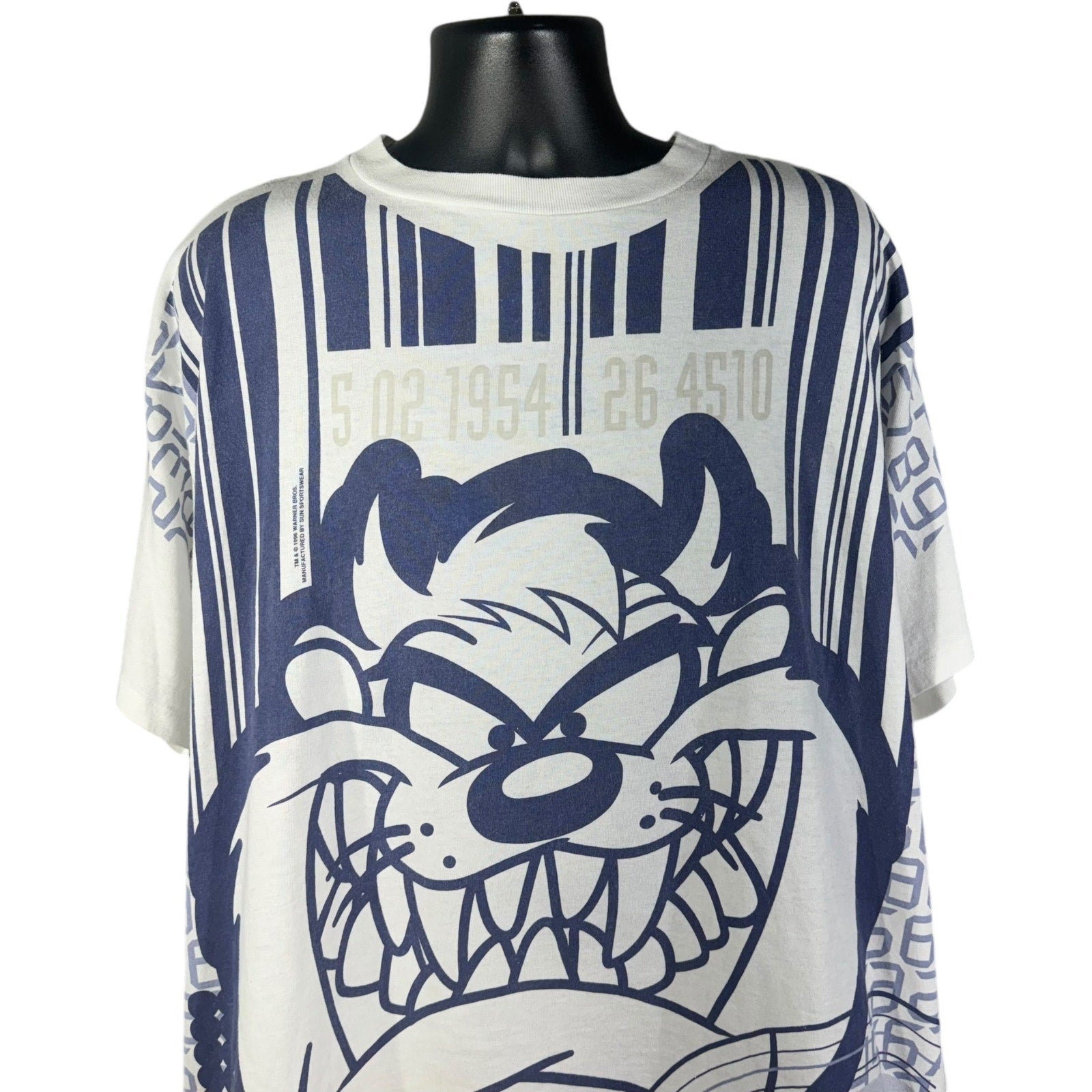 Vintage Looney Tunes Taz Barcode Jumbo Print Tee 90s