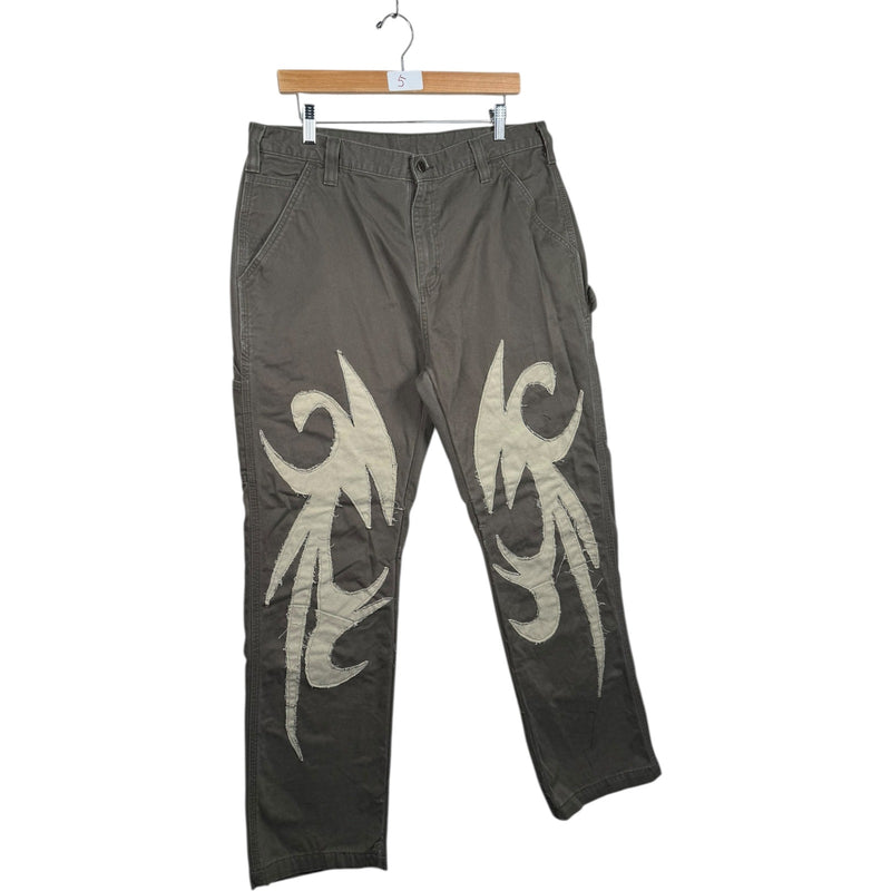 Vintage Carhartt Tribal Flame Patchwork Carpenter Pants 36