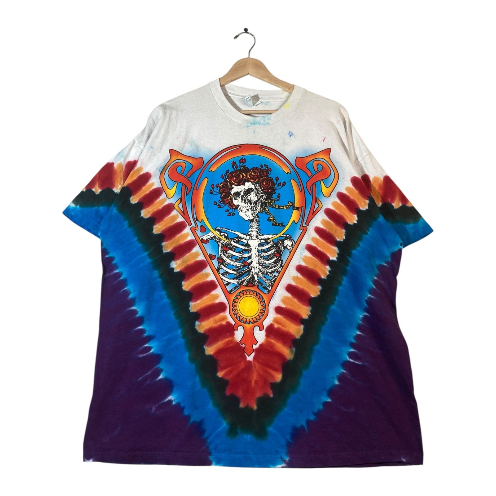 Vintage Tie Dye Graphic Print Skeleton Crewneck T-Shirt