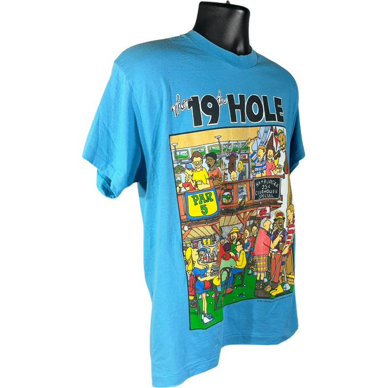 Vintage The 19th Hole Bar And Grill Cartoon Souvenir Tee