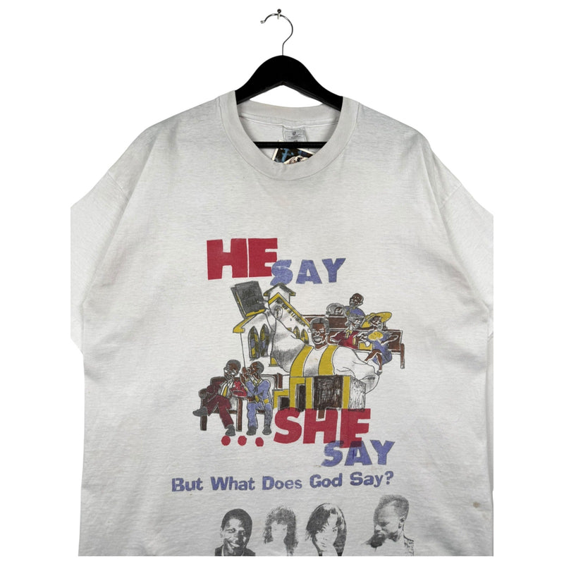 Vintage He Say She Say But What Does God Say T-Shirt