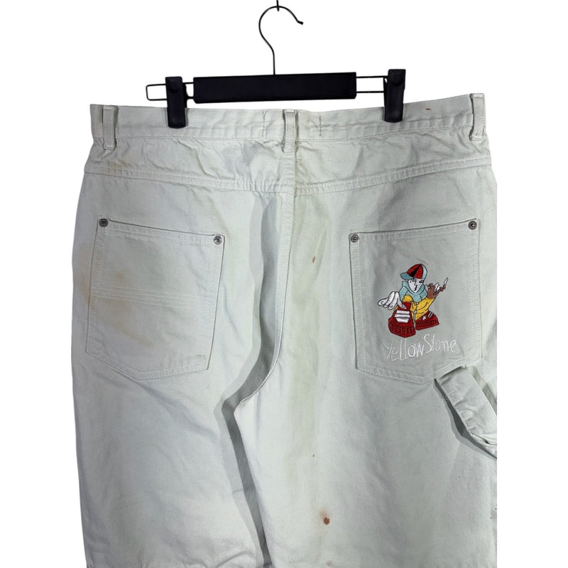 Vintage Yellow Stone Embroidered Carpenter Cargo Shorts 34