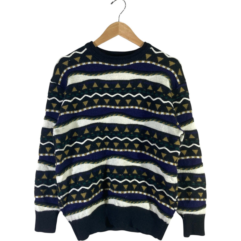 Vintage Abstract Striped 3D Knitted Sweater