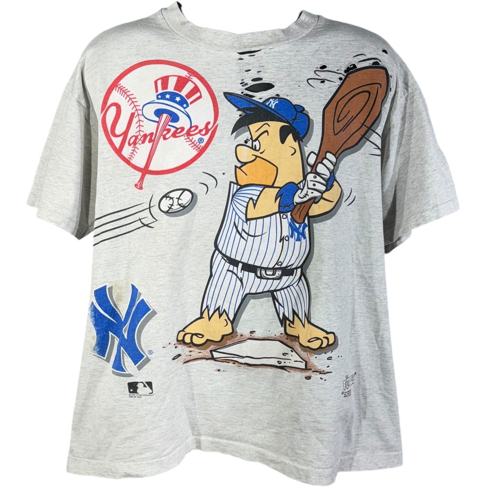 Vintage NY Yankees Flintstones Cartoon AOP MLB Tee 90s