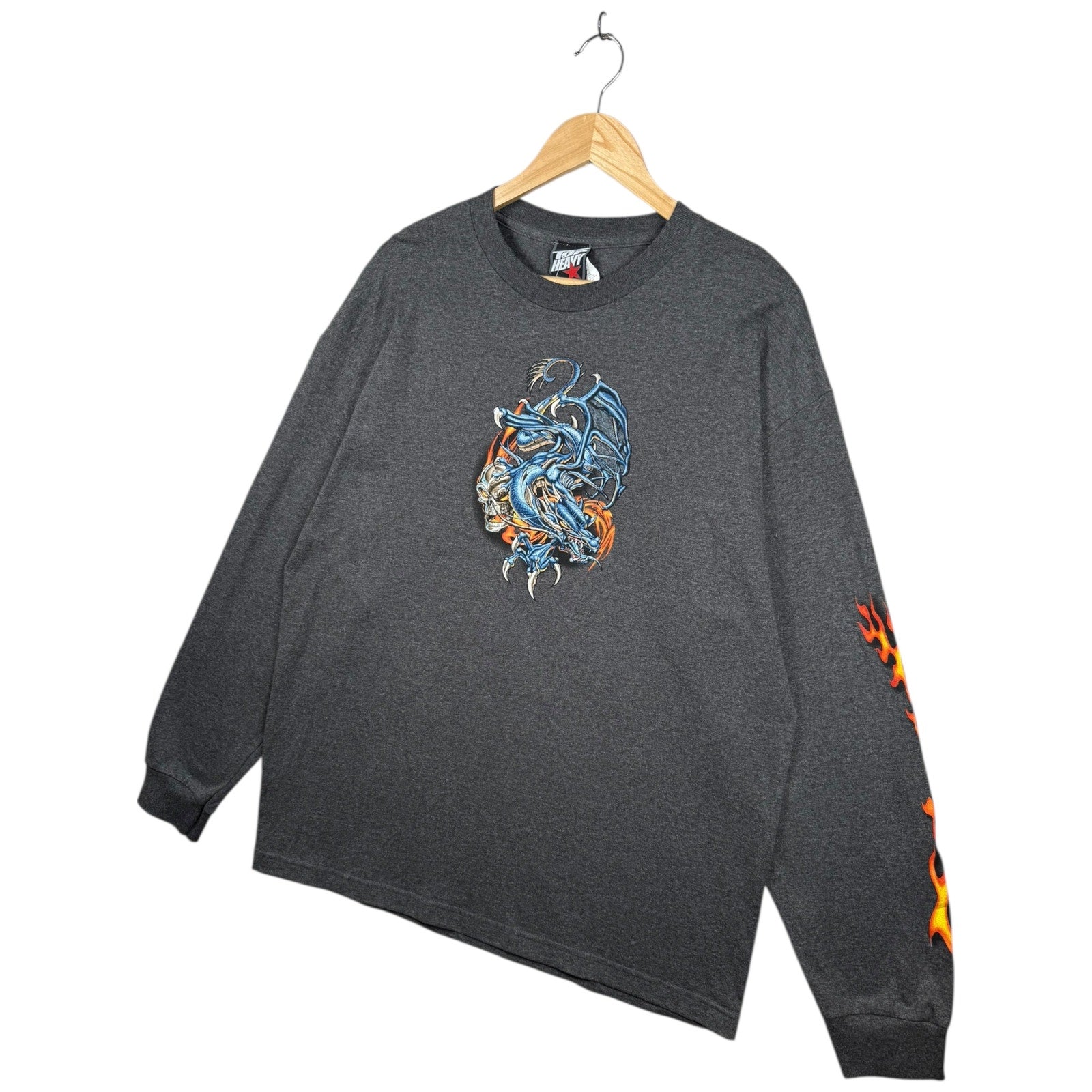 Vintage Dragon Skull Flames Graphic Long Sleeve