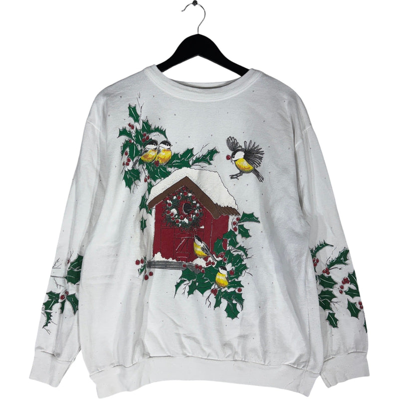 Vintage Winter Chickadees Birdhouse Crewneck 90s