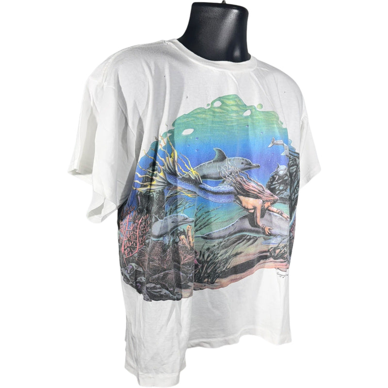 Vintage Mermaid and Dolphins Ocean Life AOP Tee