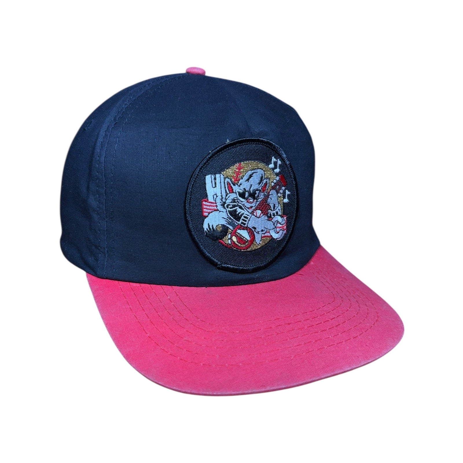 Vintage Cartoon Cat Guitar Embroidered Snapback Hat