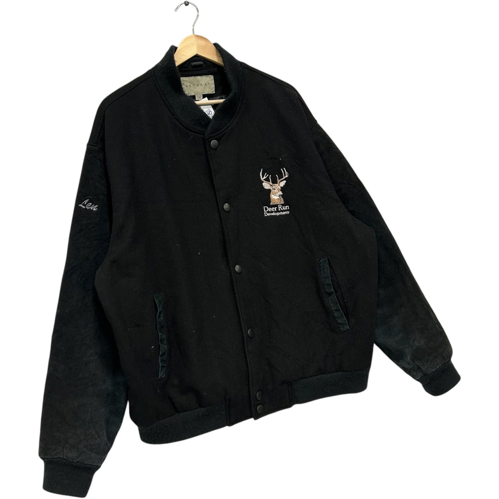 Vintage Retreat Deer Forest Embroiled Varsity Jacket