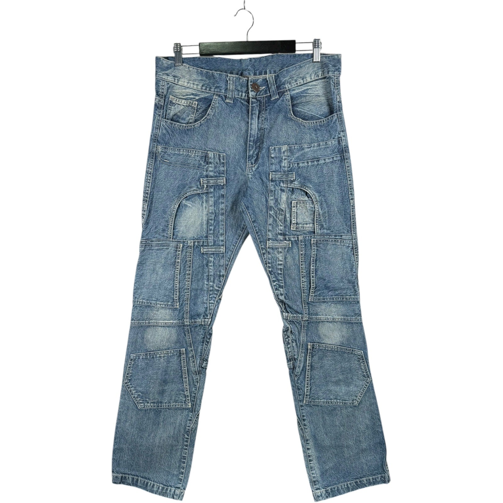 Vintage Patchwork Back Pockets Skull Logo Denim Pants 35