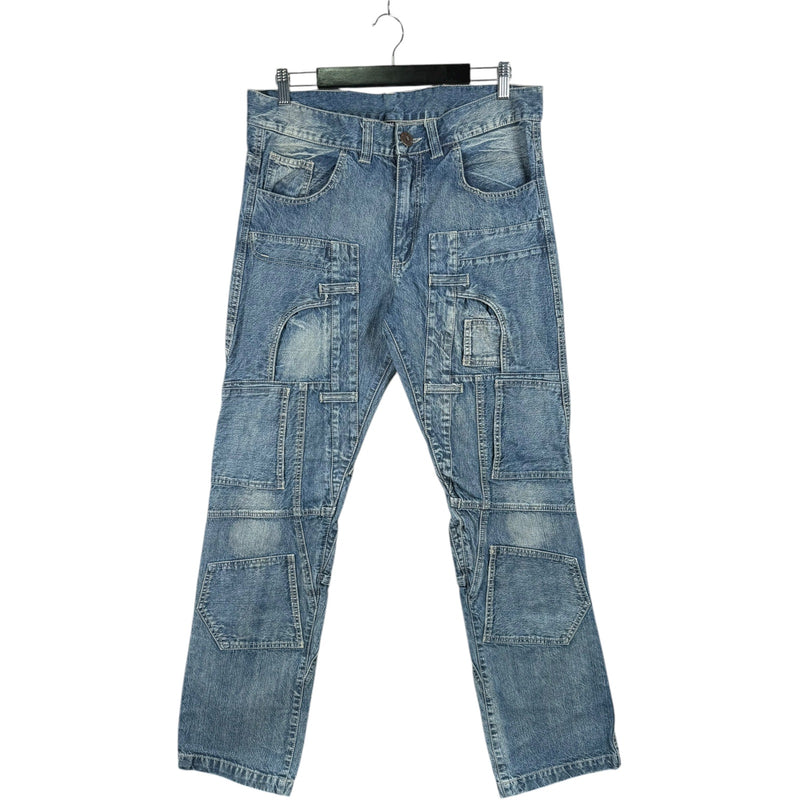 Vintage Patchwork Back Pockets Skull Logo Denim Pants 35
