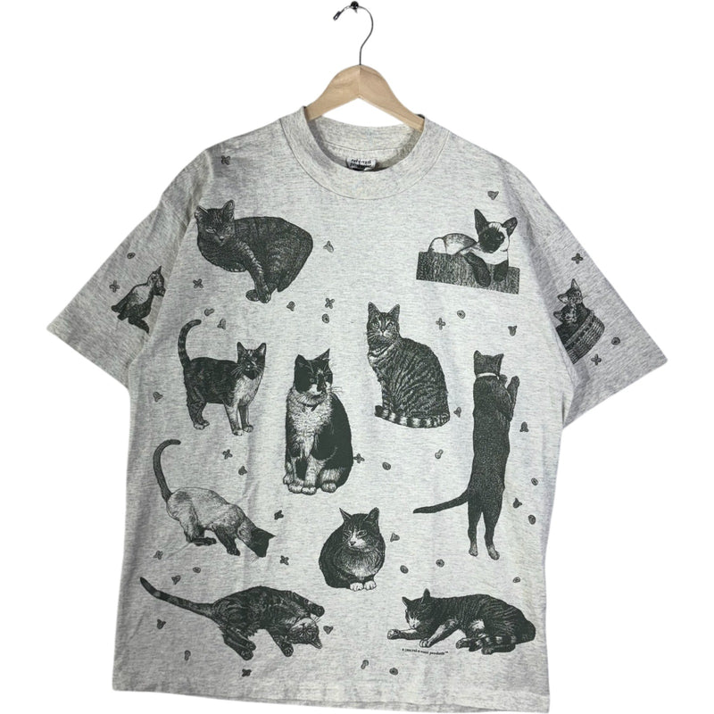 Vintage Cats Sketch Art AOP Tee 90s