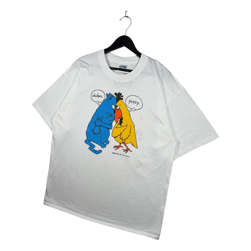 Vintage Funny Cat vs Chicken Graphic T-Shirt