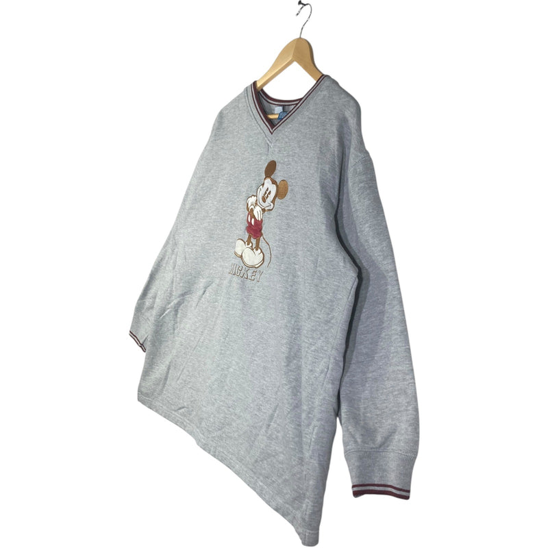 Vintage Disney Embroidered Mickey Mouse V-Neck Sweatshirt