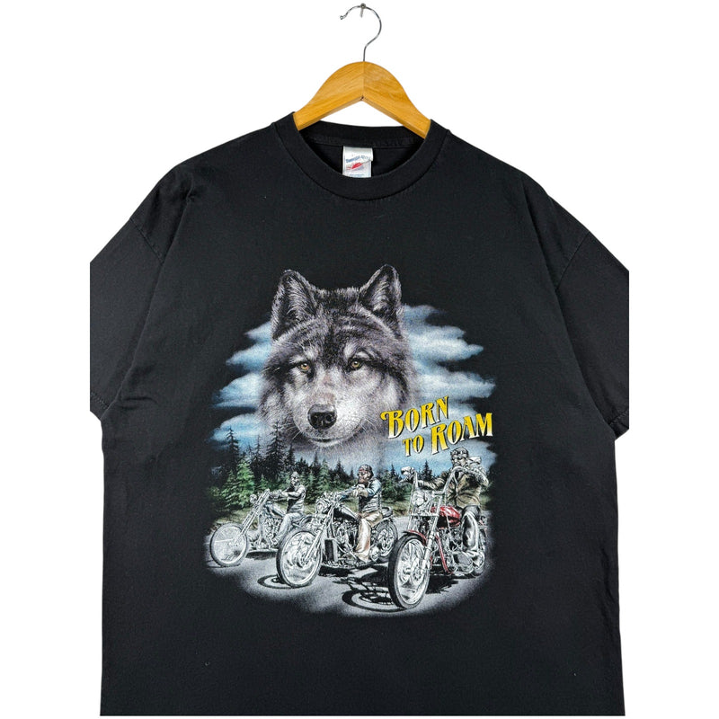 Vintage Born To Roam Wolf Graphic Short Sleeve T-Shirt