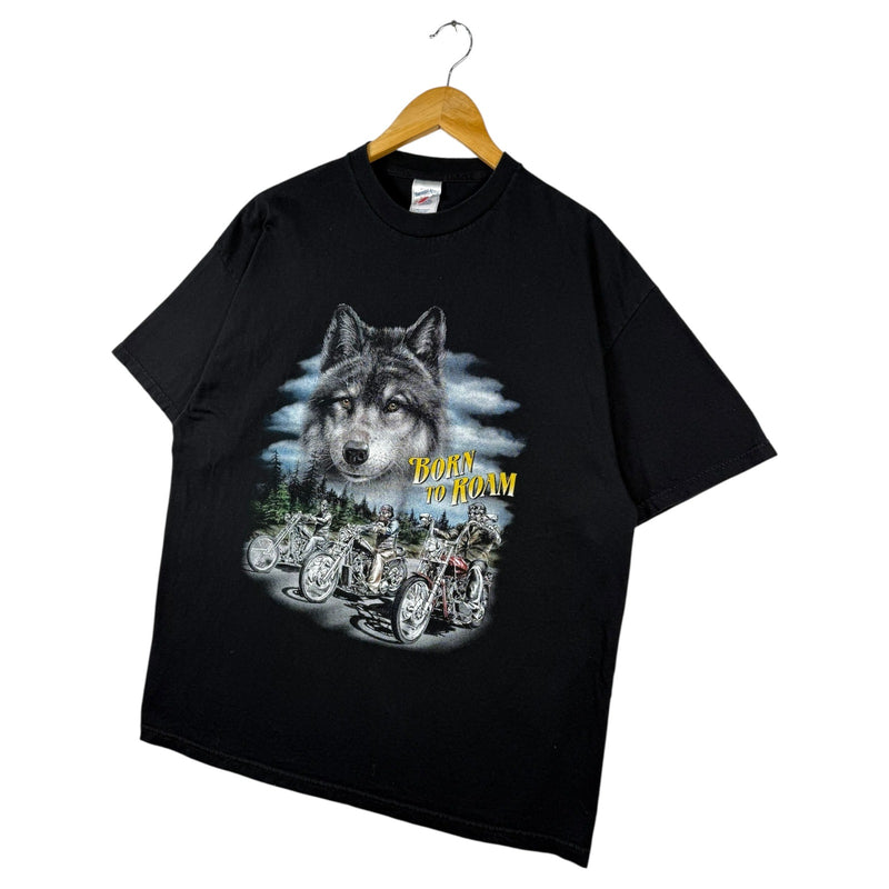 Vintage Born To Roam Wolf Graphic Short Sleeve T-Shirt
