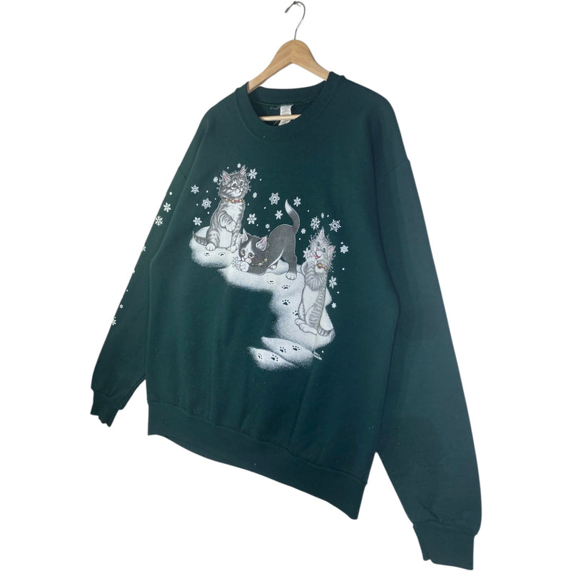 Vintage Winter Cats Snowflake Crewneck