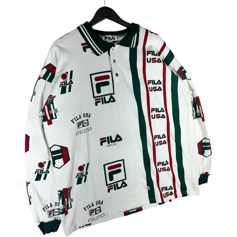 Vintage FILA USA AOP Collared Sweatshirt 90s