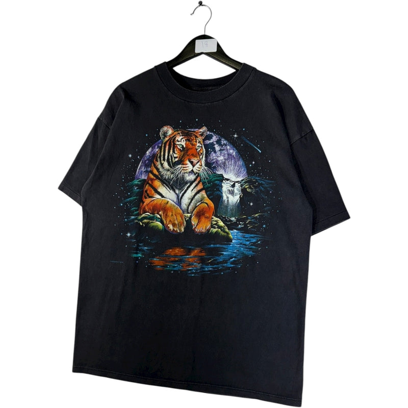 Vintage Tiger Moon Waterfall Graphic T-Shirt