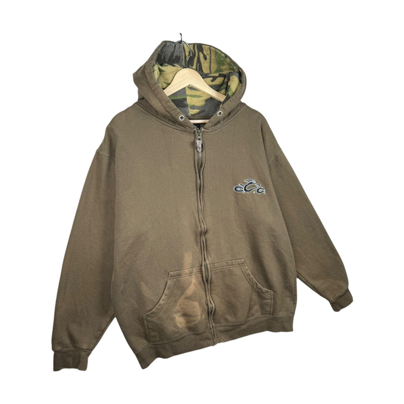 Vintage Ecko Unlimited Brown Zip Up Graphic Hoodie
