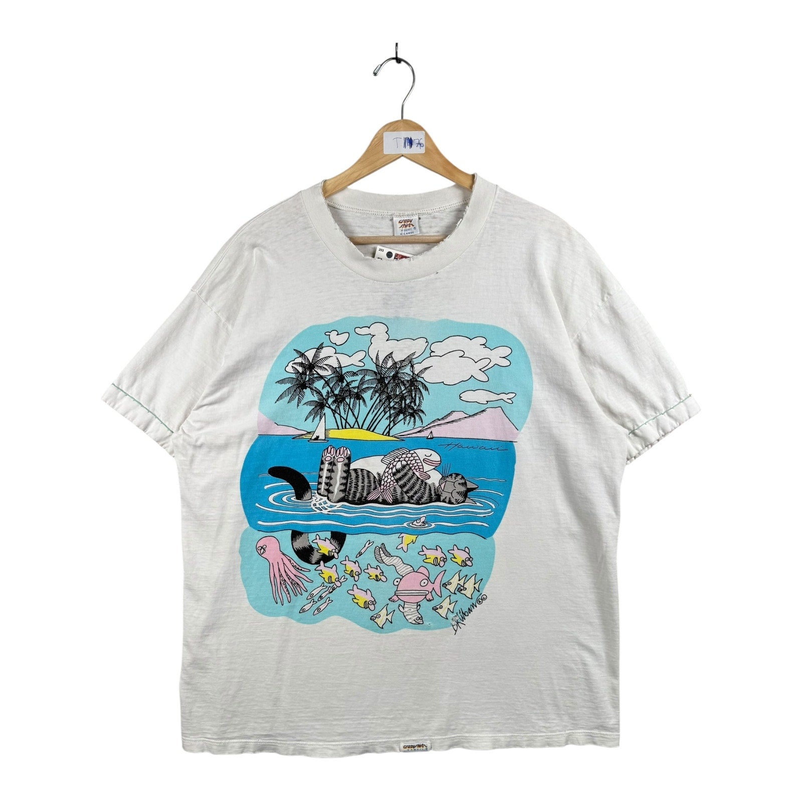 Vintage Hawaii Cat Tropical Beach T-Shirt