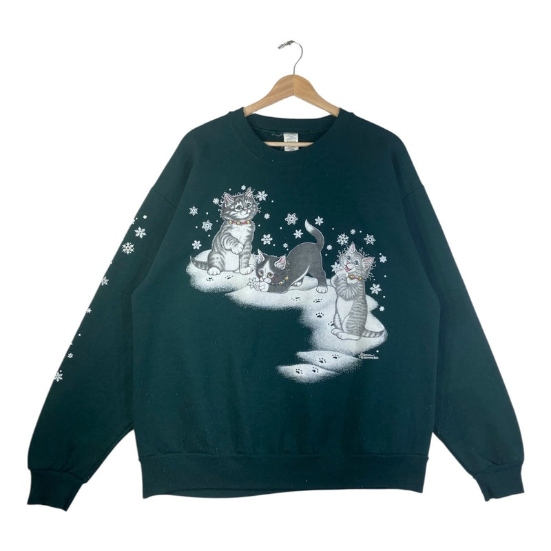 Vintage Winter Cats Snowflake Crewneck