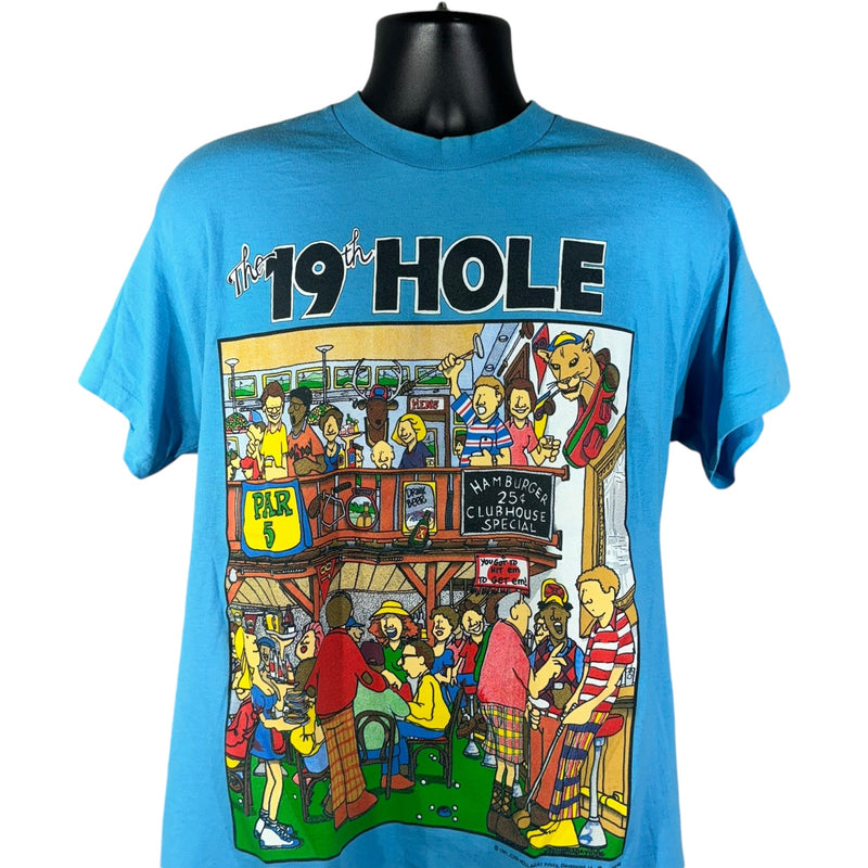 Vintage The 19th Hole Bar And Grill Cartoon Souvenir Tee