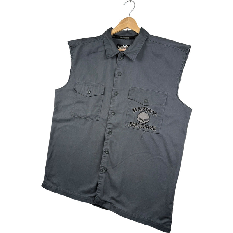 Vintage Biker Harley-Davidson Embroidered Skull Vest
