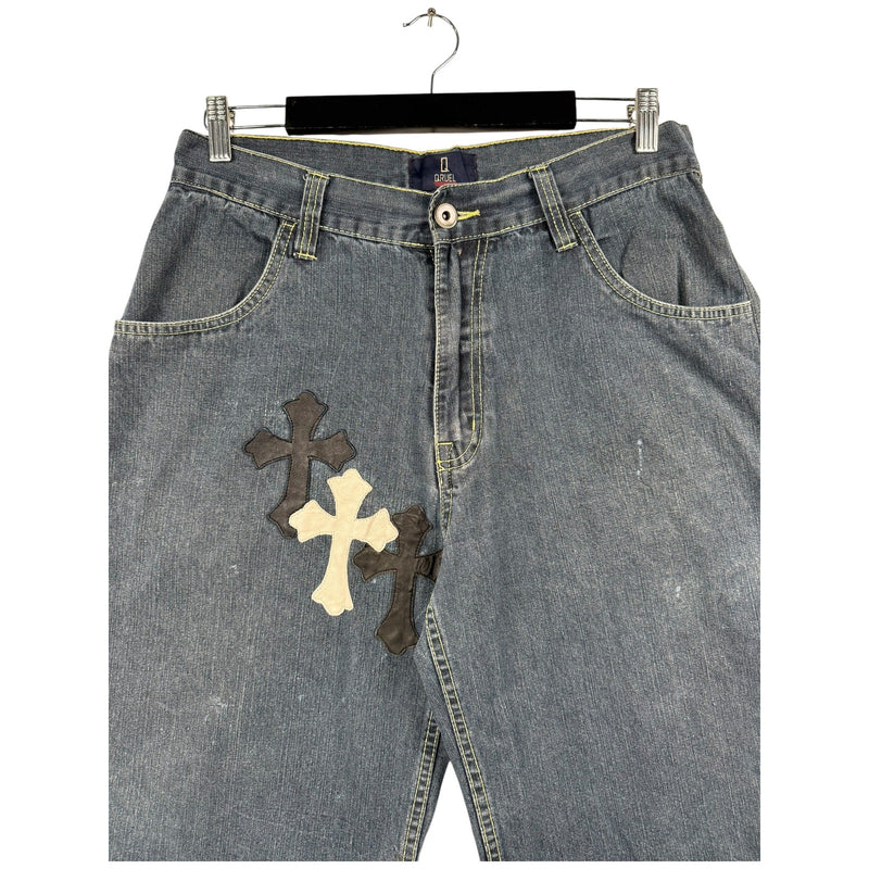 Vintage Qruel Cross Patch Denim Shorts 38