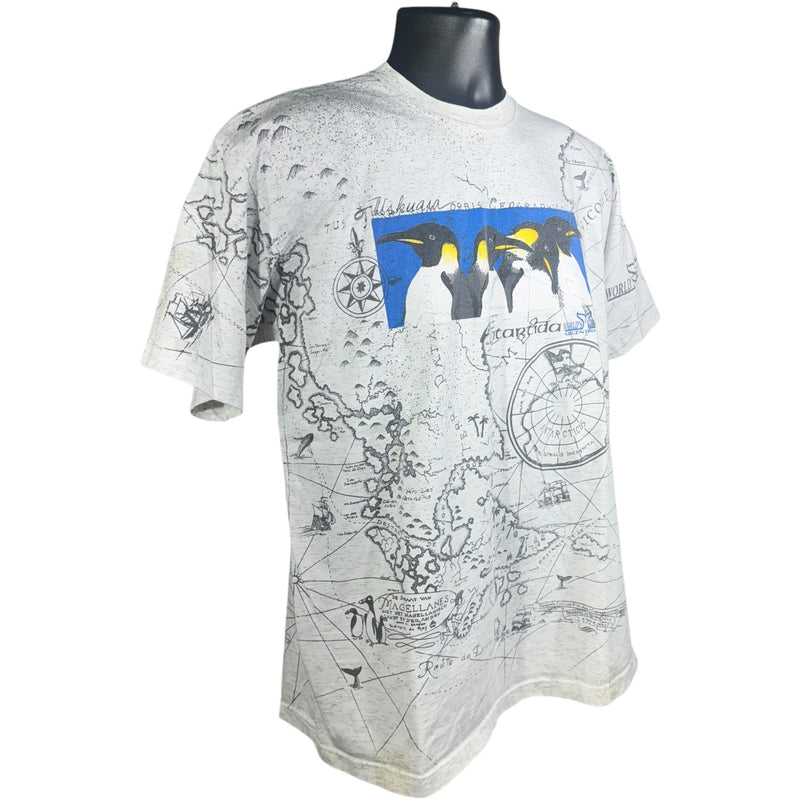 Vintage Penguins Antartica AOP Map Tee