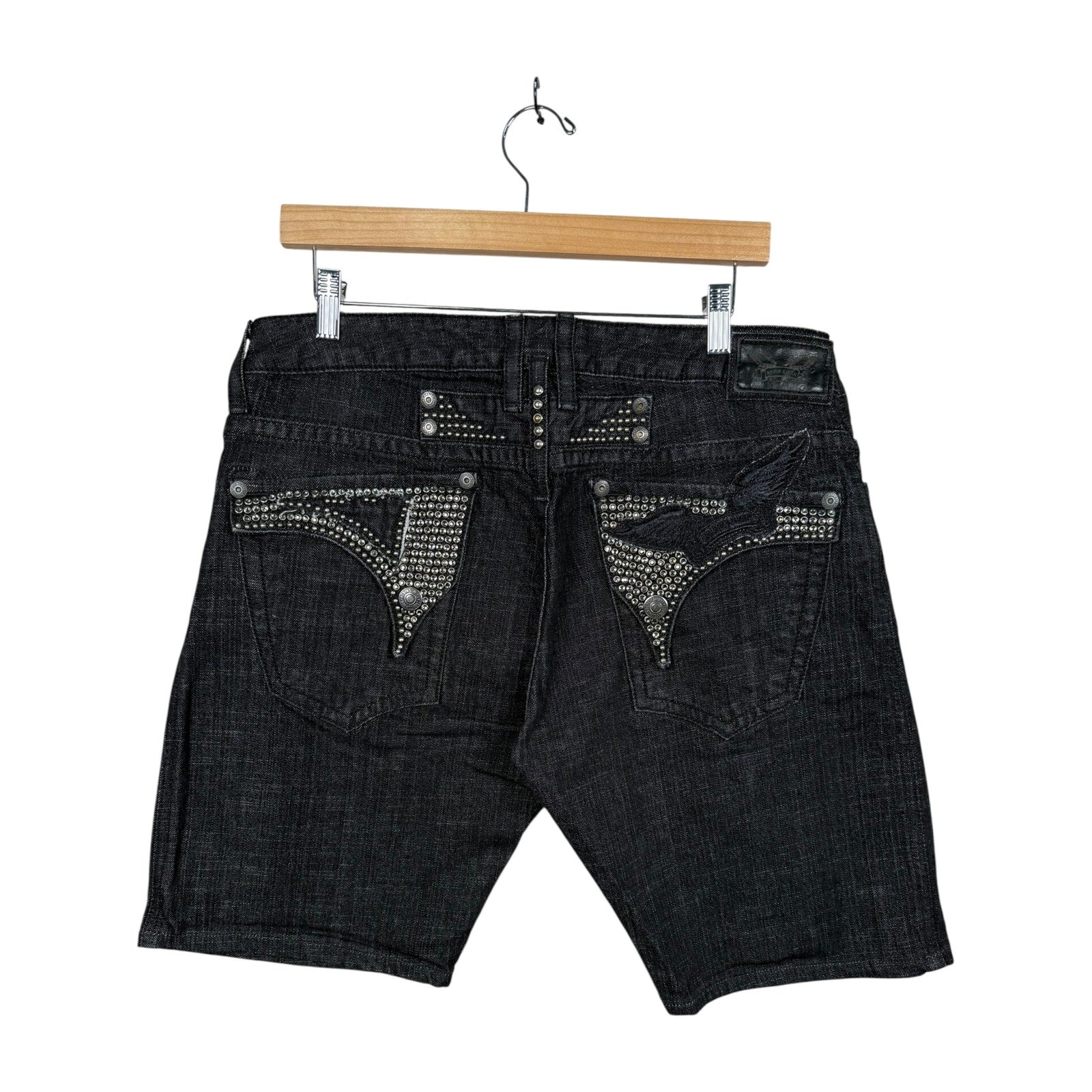 Vintage Studded Straight Leg Denim Jean Shorts 36