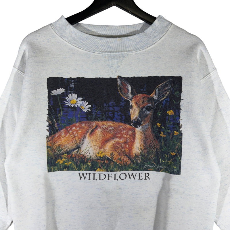 Vintage Wildflower Deer Nature Crewneck 90s