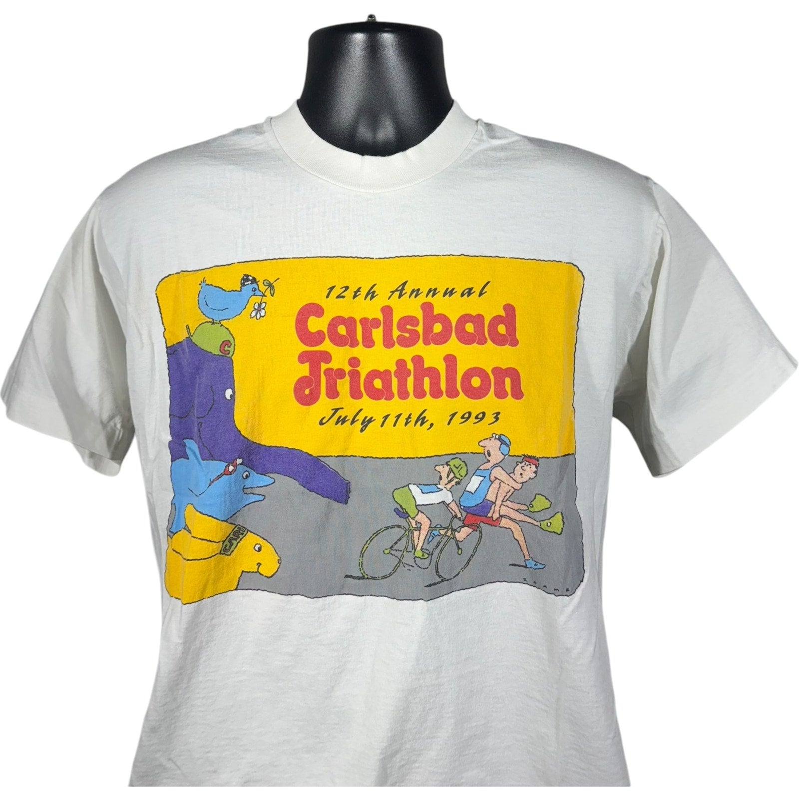 Vintage Carlsbad Triathlon Cartoon Art Souvenir Tee