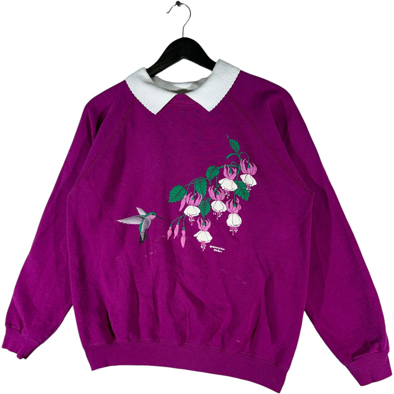 Vintage Humming Bird & Flowers Collared Crewneck 80s