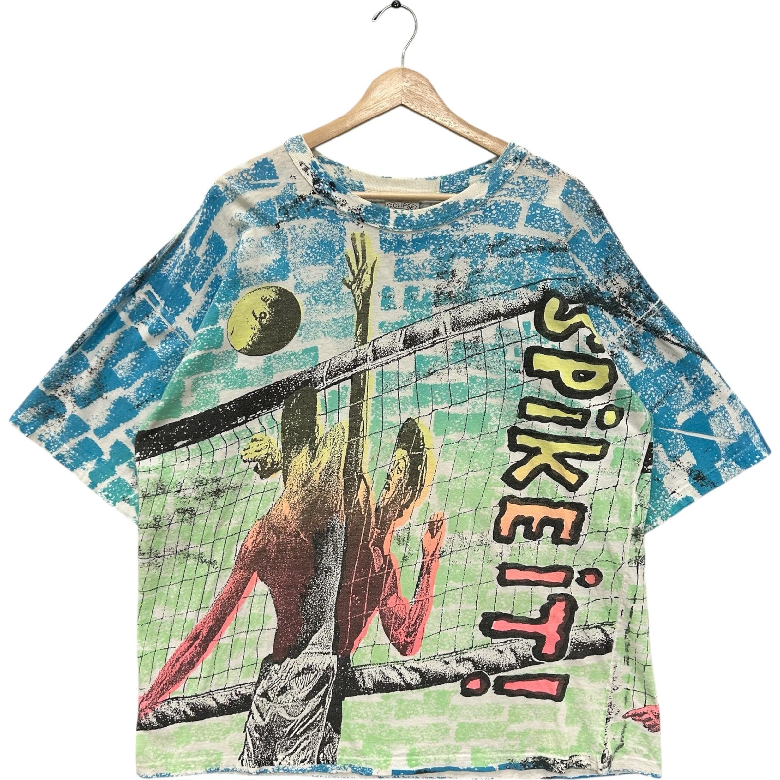 Vintage Spike It Beach Volleyball Double Sided AOP Tee