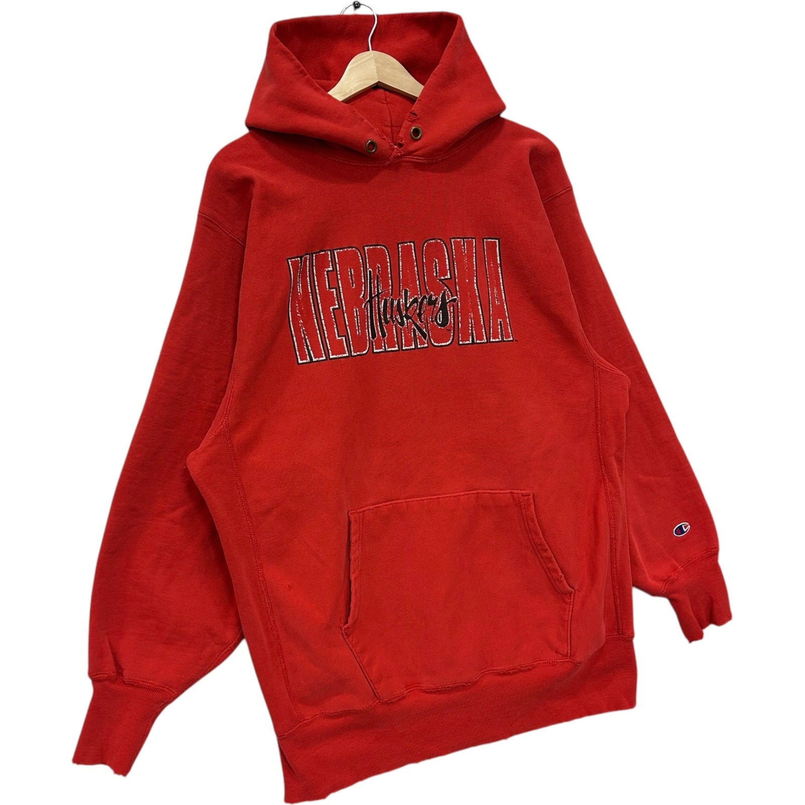 Vintage Champion Reverse Weave University of Nebraska Huskers Spellout Hoodie