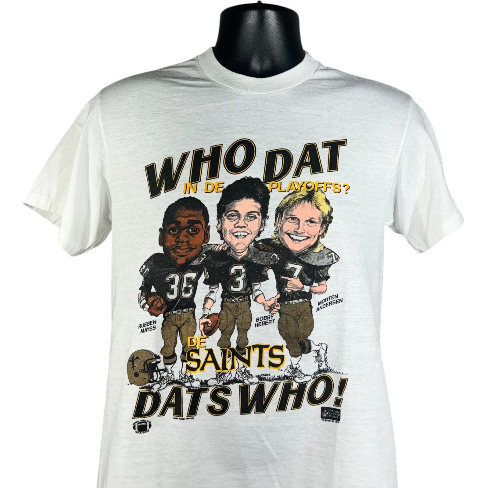 Vintage New Orleans Saints "Who Dat In De Playoffs" Caricature Tee 1987