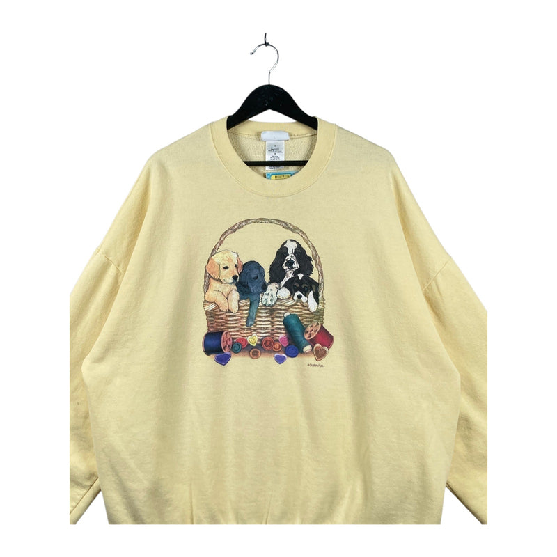 Vintage Puppies in Basket Graphic Womens Crewneck