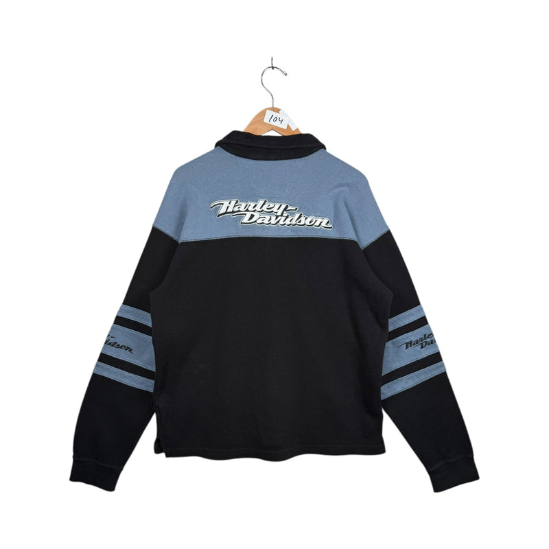 Vintage Harley Davidson Colorblock Long Sleeve Polo Shirt