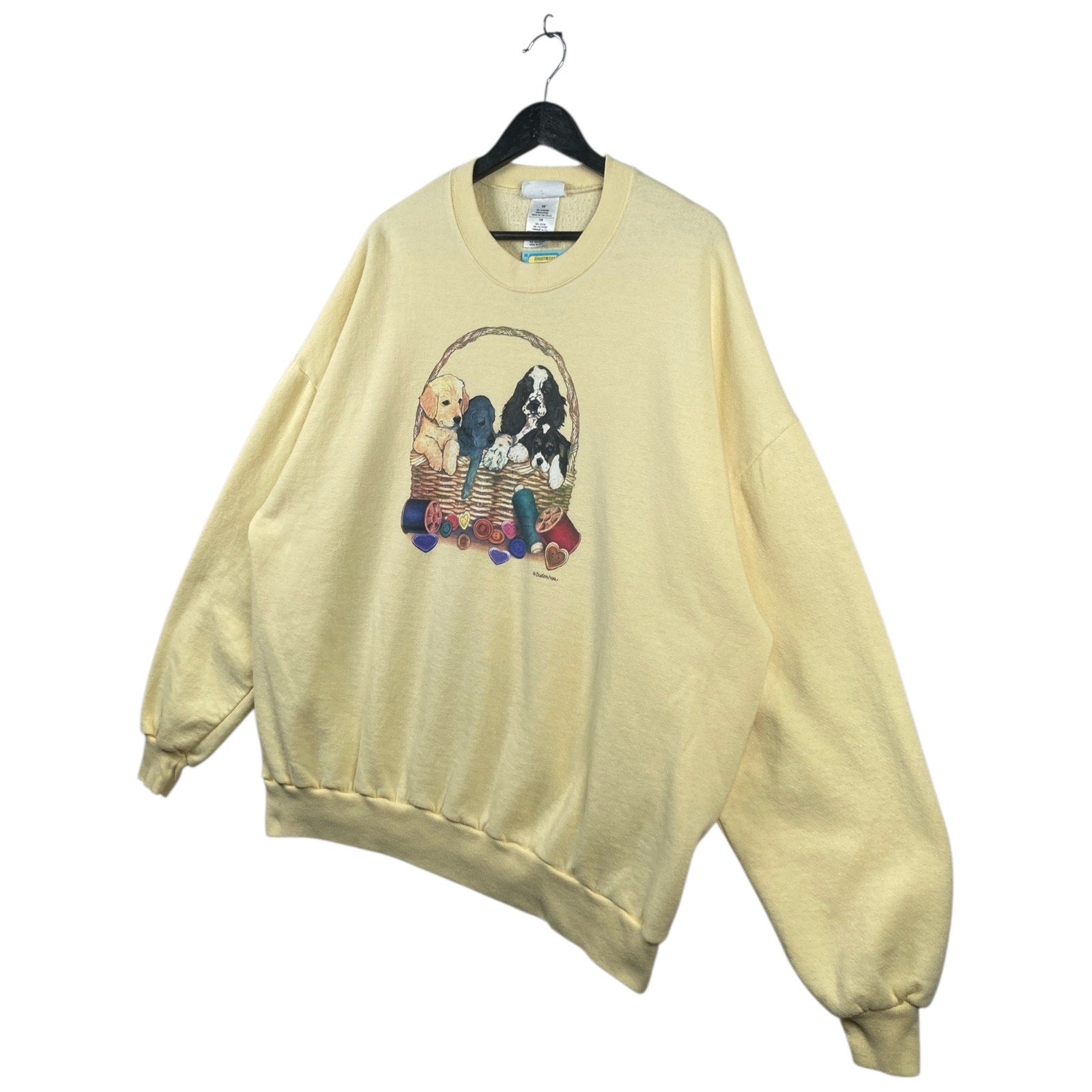 Vintage Puppies in Basket Graphic Womens Crewneck