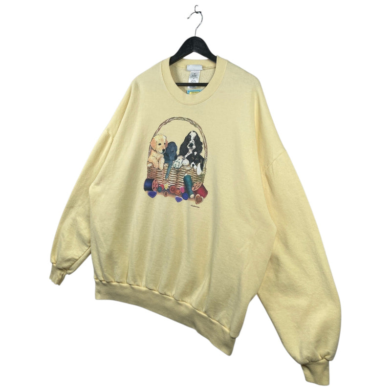 Vintage Puppies in Basket Graphic Womens Crewneck