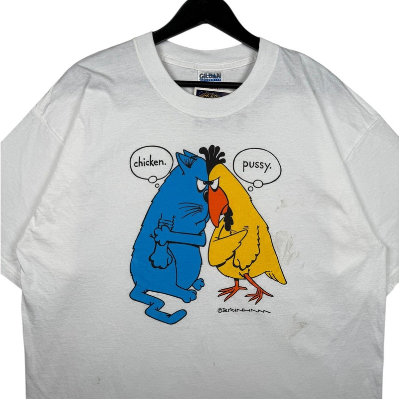 Vintage Funny Cat vs Chicken Graphic T-Shirt